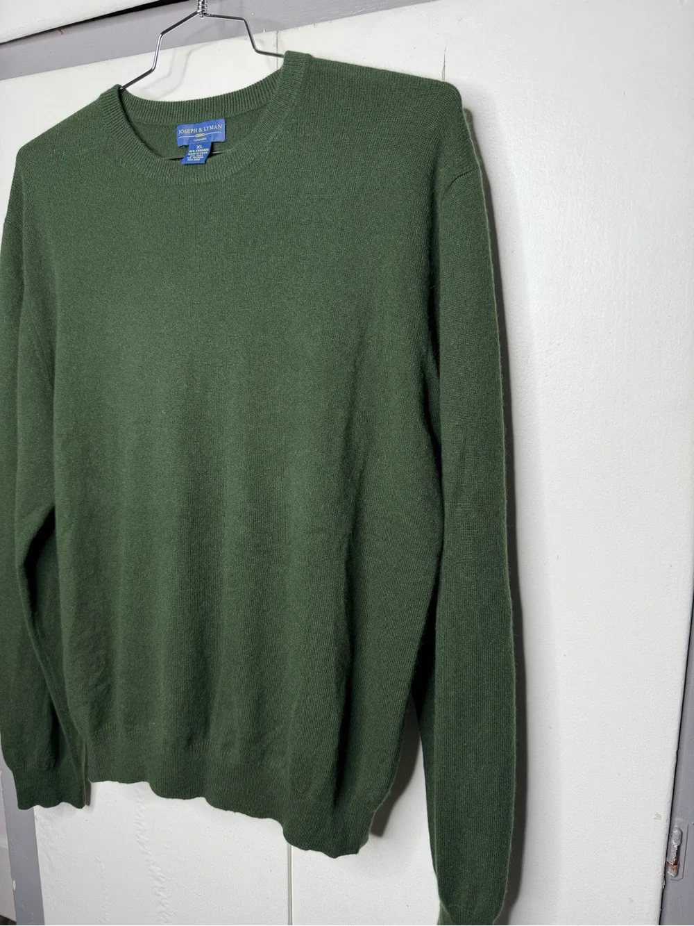 Joseph & Lyman Sweater Mens XL 100% Cashmere Preppy Crewneck Olive Green